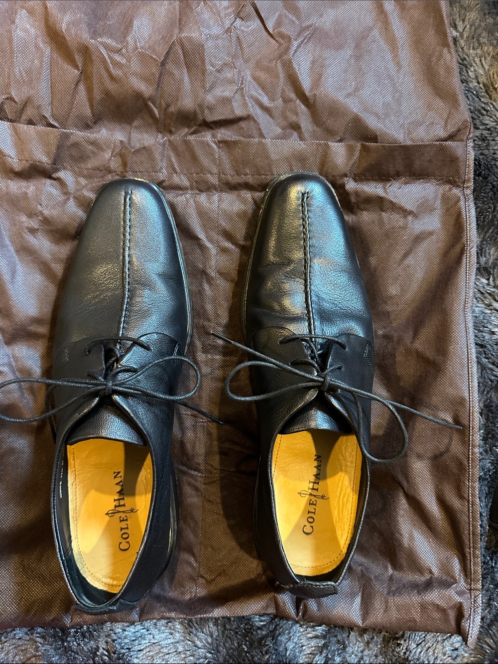 Cole Haan Black Leather Lace-Up Oxfords